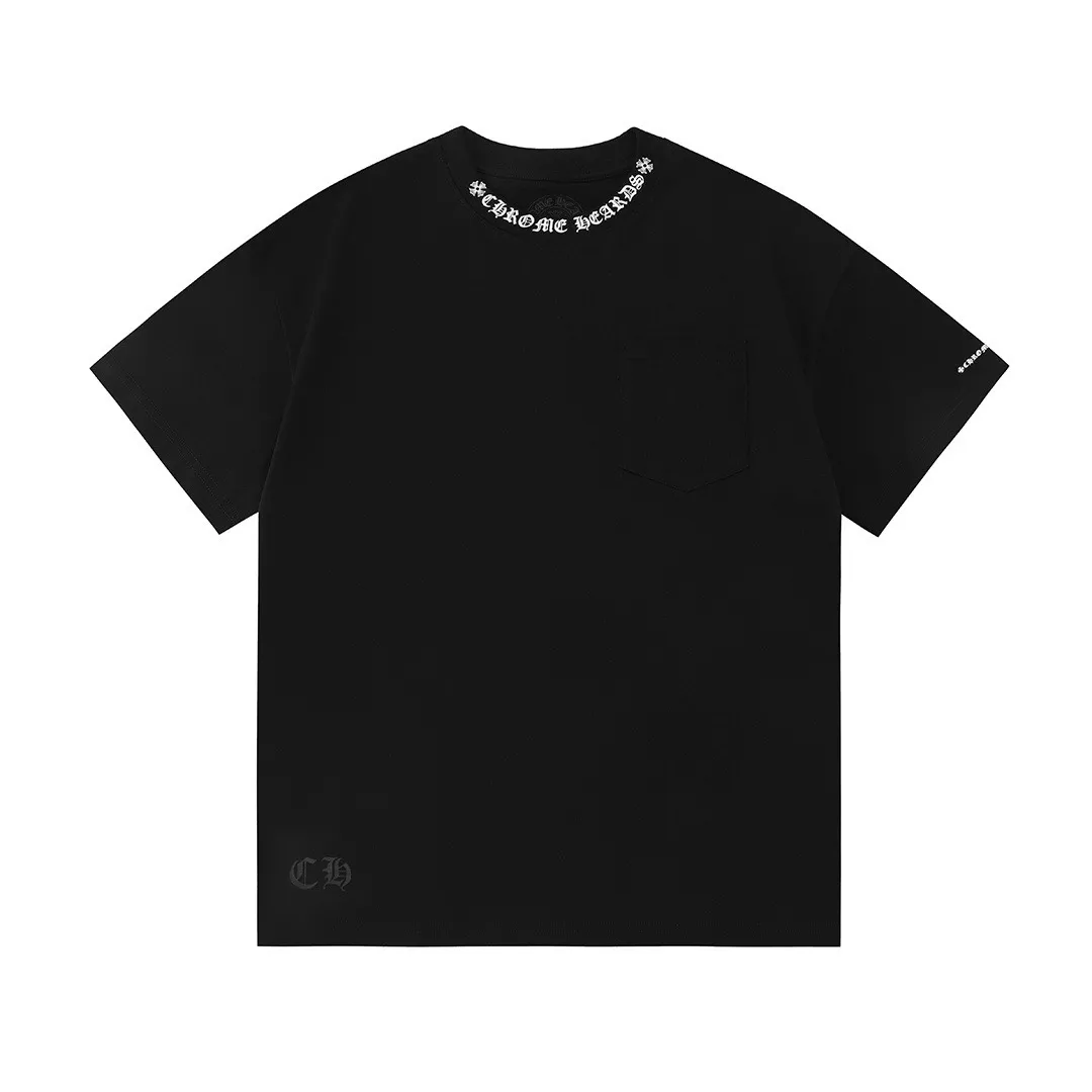 P150 Chrome Hearts 2026 early spring new style Breast pocket Thread printed logo Uniform short-sleeved T-shirt for men and women · Customized 300g 100% double yarn pure cotton fabric · Custom dyed 32 count double-strand thread · Collar label, hangtag, main mark and three labels complete Color: Black Size: XS S M L